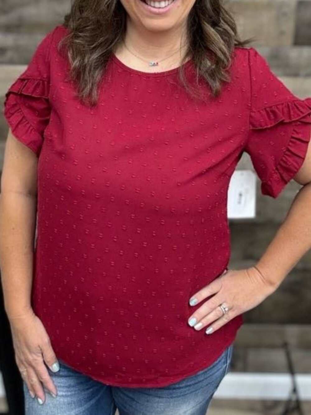 Swiss Dot Tulip Sleeve Top Size Small